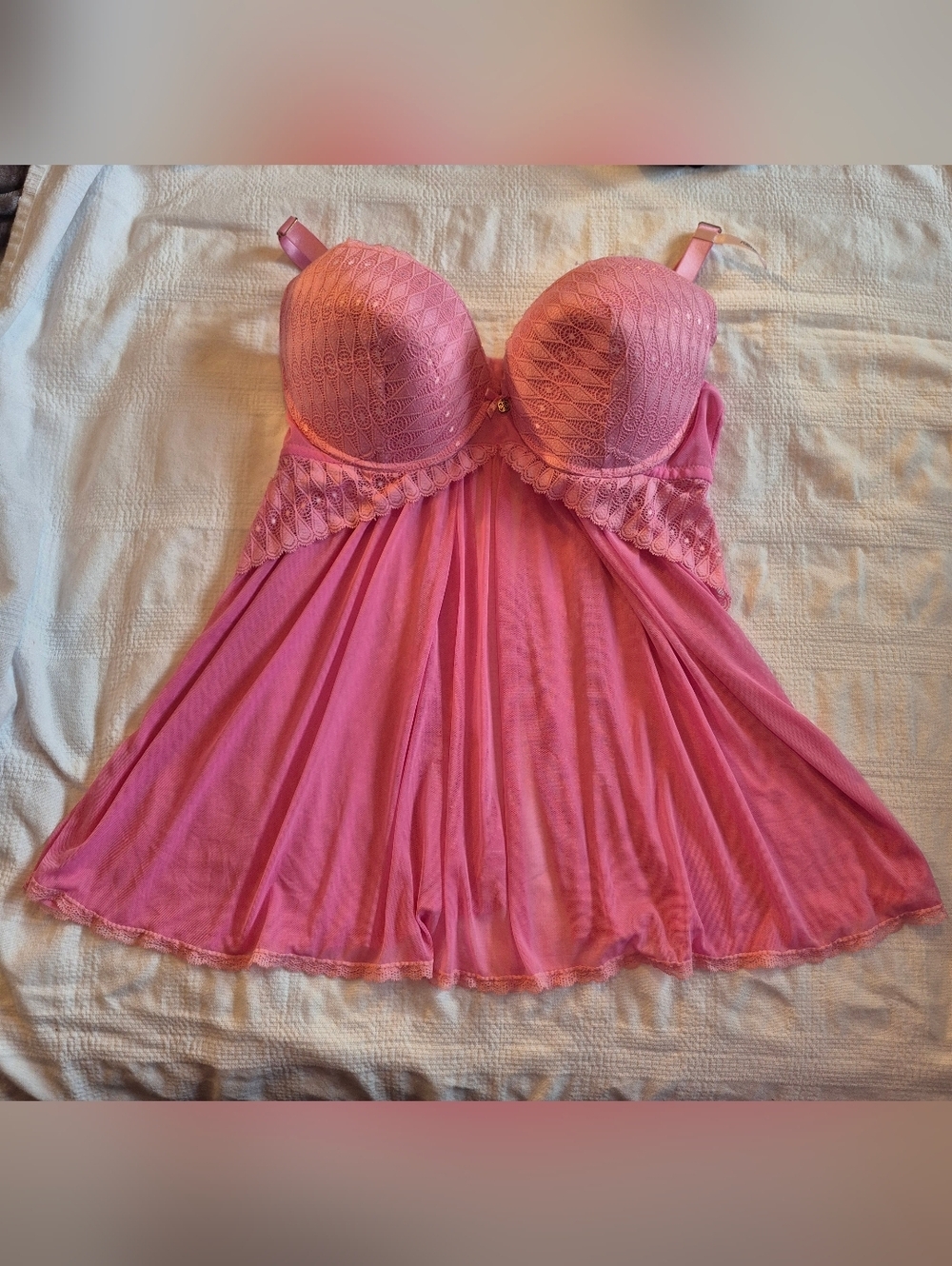 Daisy Fuentes women's size 2X pink mesh babydoll lingerie top NEW
